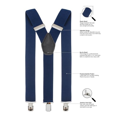 Peluche Back to Basic - 3.5cm Navy Blue Coloured 3.5cm strap width suspender for men - Image 3