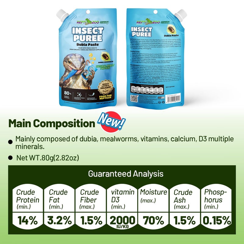 REPTIZOO FRIENDLY Crested Gecko Food Insect Puree, Dubia Paste Reptile Food Made with Fresh Insects 2.82oz - Image 3