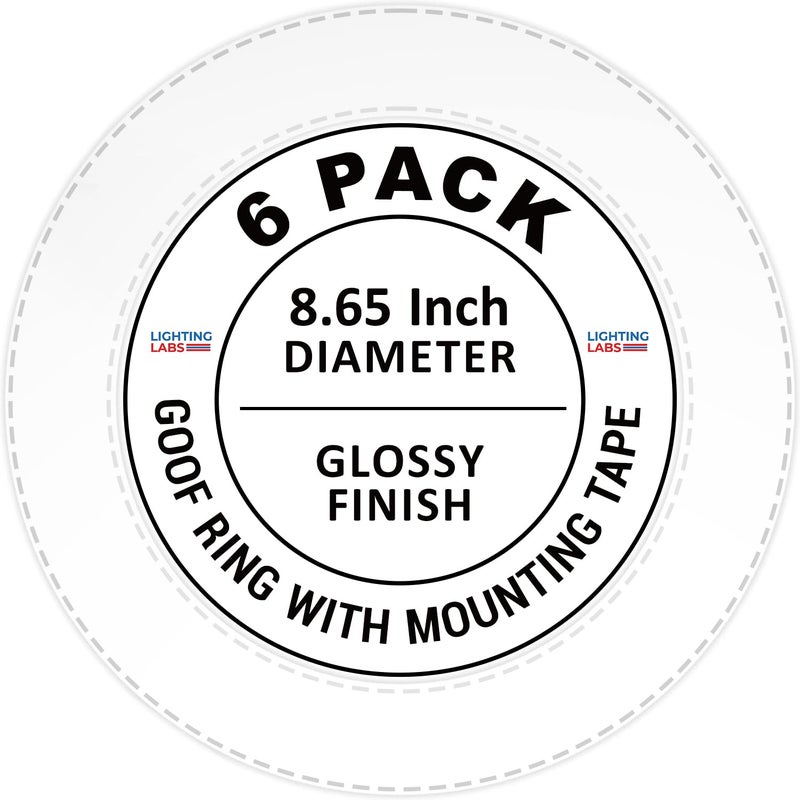 Lighting Labs LightLabs Goof Ring Gloss 6 Pack 8.65" Diameter for 6" Cans. Inlcudes Mounting Tape to Fix Drywall Damage for Flush Mount Recessed Down Lights. 6.2" Inner Diameter Recessed Light Cover Glossy White - Image 1