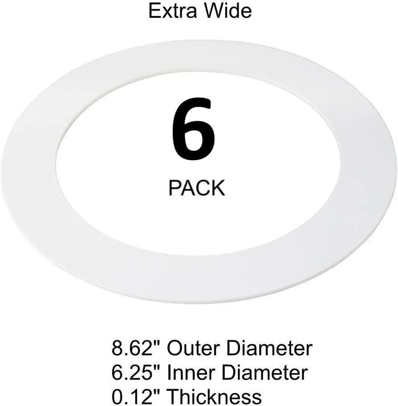 Lighting Labs LightLabs Goof Ring Gloss 6 Pack 8.65" Diameter for 6" Cans. Inlcudes Mounting Tape to Fix Drywall Damage for Flush Mount Recessed Down Lights. 6.2" Inner Diameter Recessed Light Cover Glossy White - Image 3