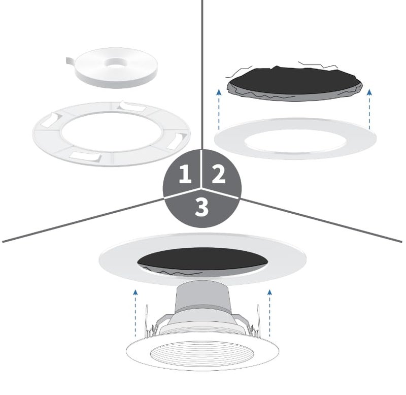 Lighting Labs LightLabs Goof Ring Gloss 6 Pack 8.65" Diameter for 6" Cans. Inlcudes Mounting Tape to Fix Drywall Damage for Flush Mount Recessed Down Lights. 6.2" Inner Diameter Recessed Light Cover Glossy White - Image 2