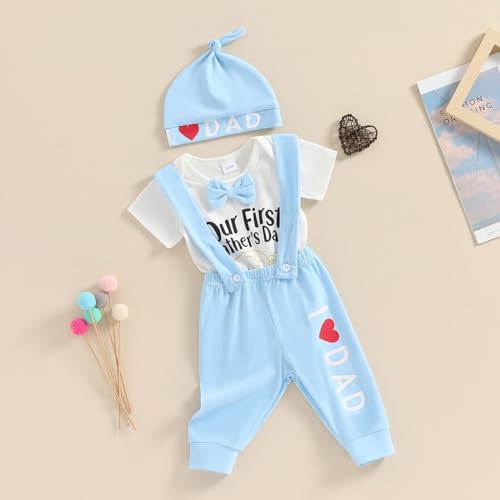 Bonangber My First Fathers Day Baby Boy Outfit Short Sleeve Romper Suspender Pants Set Newborn Fathers Day Baby Boy Outfit(E-Blue Dad,0-3 Months) - Image 5
