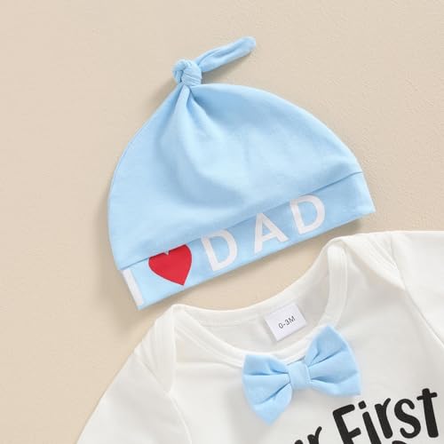 Bonangber My First Fathers Day Baby Boy Outfit Short Sleeve Romper Suspender Pants Set Newborn Fathers Day Baby Boy Outfit(E-Blue Dad,0-3 Months) - Image 2