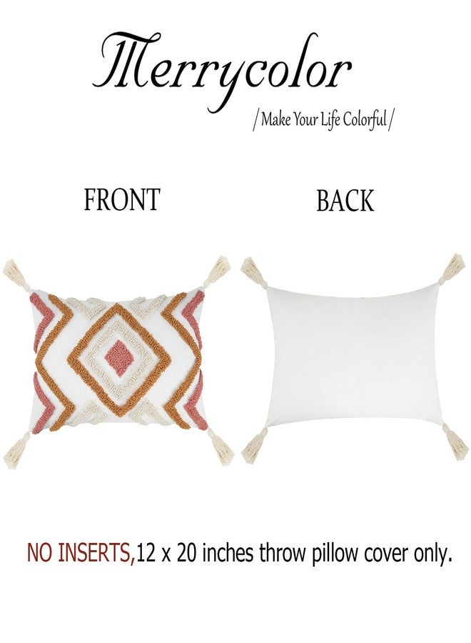 Merrycolor غطاء وسادة مريح بوهيمي 12x20 بوصة، أغطية وسائد زخرفية محشوة بوهيمية مع خيوط للكنبة، غرفة النوم، غرفة المعيشة، برتقالي ووردي - Image 5