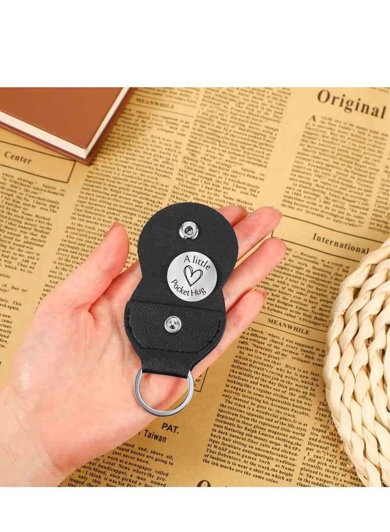 Pocket Hug Token Keychain - Long Distance Relationship Keepsake Stainless Steel Double Sided Inspirational Giftwith PU Leather Keychain - Image 4