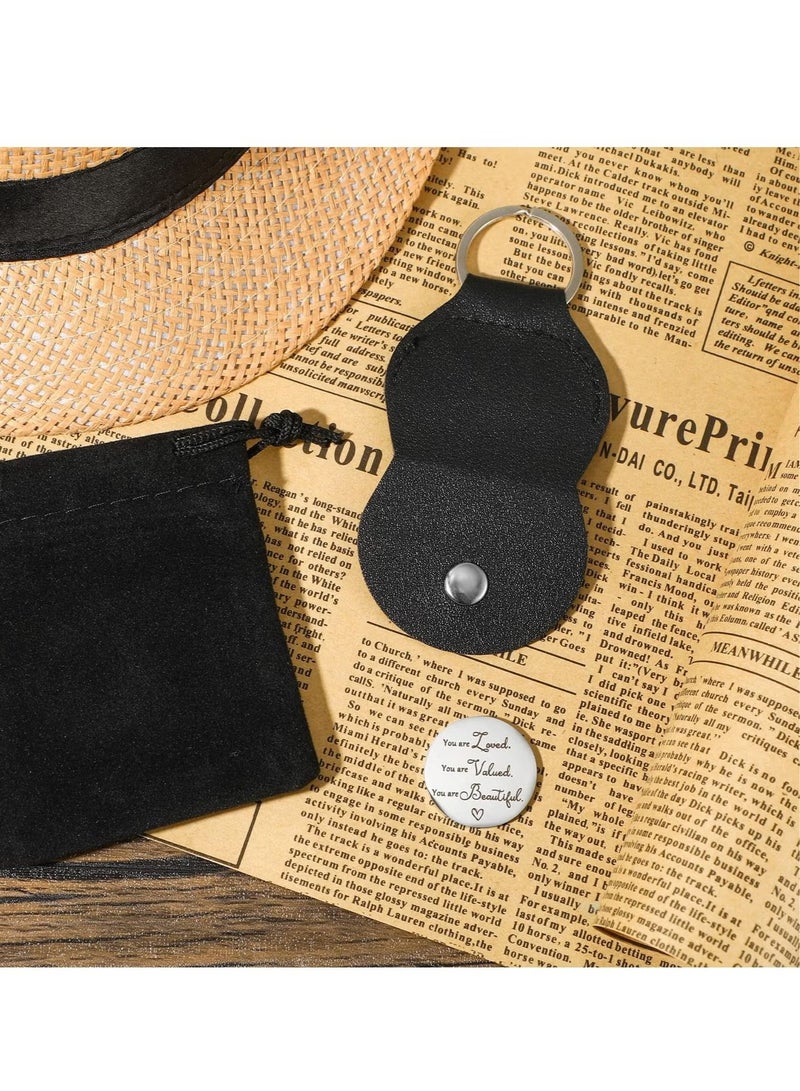 Pocket Hug Token Keychain - Long Distance Relationship Keepsake Stainless Steel Double Sided Inspirational Giftwith PU Leather Keychain - Image 5