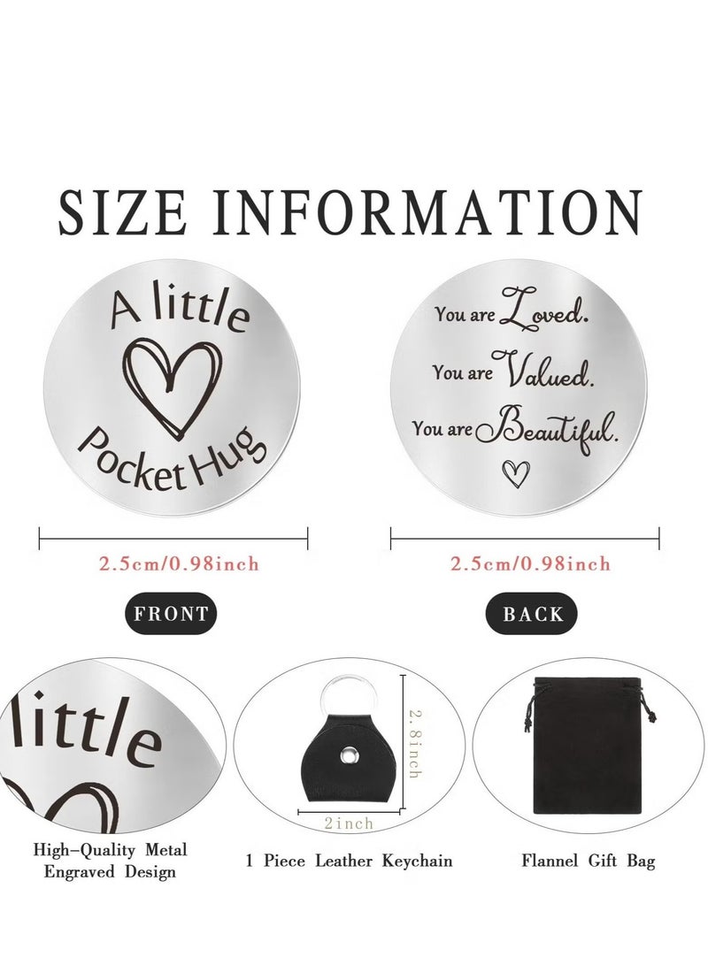 Pocket Hug Token Keychain - Long Distance Relationship Keepsake Stainless Steel Double Sided Inspirational Giftwith PU Leather Keychain - Image 3