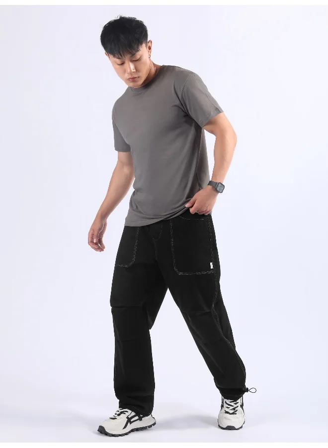 Beyoung Black Double Pleated Cargo Joggers