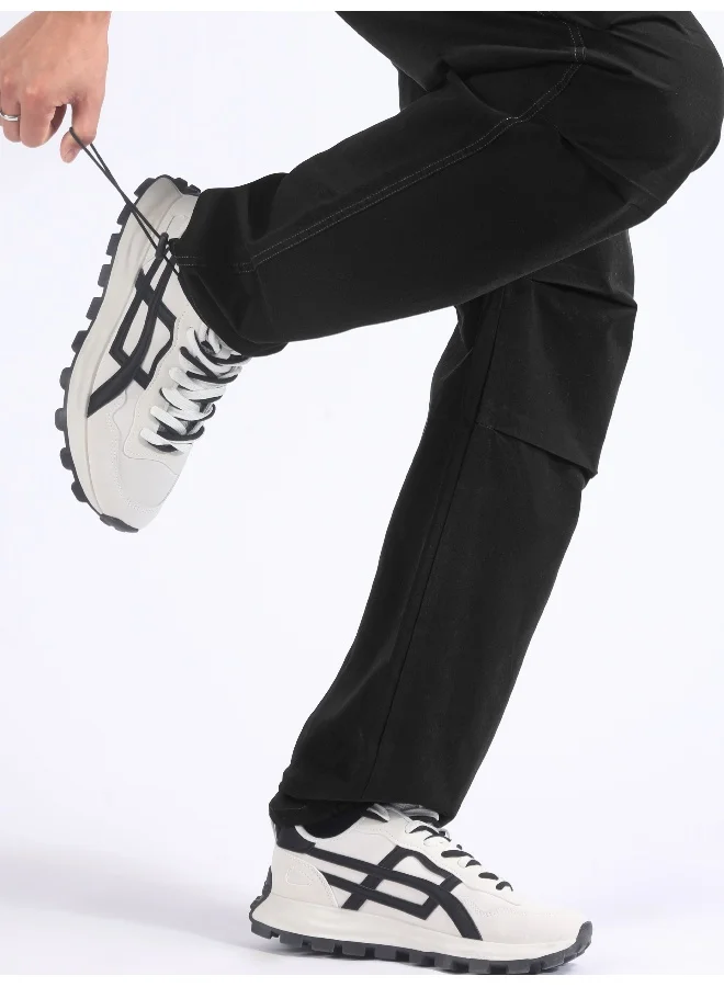 Beyoung Black Double Pleated Cargo Joggers