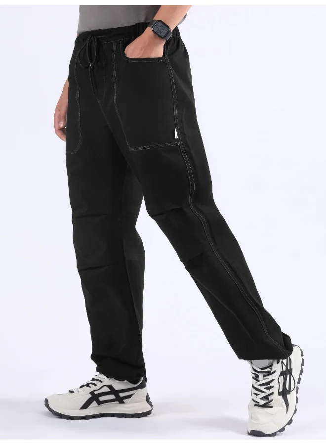 Beyoung Black Double Pleated Cargo Joggers