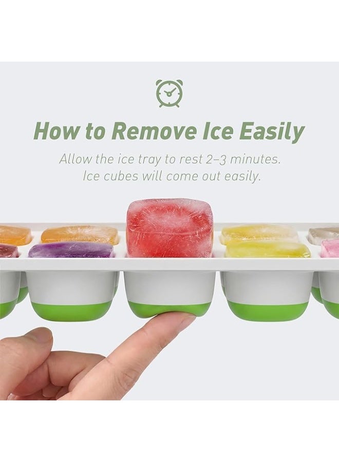 Hoasis 2 Pack Ice Cube Tray with Lid, Stackable Freezer Trays with Removable Lids, Easy Release Plastic & Silicone Ice Mold for Juice Coffee (Green) - Image 4