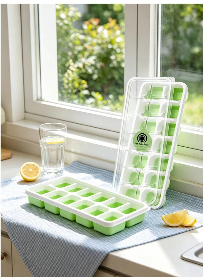 Hoasis 2 Pack Ice Cube Tray with Lid, Stackable Freezer Trays with Removable Lids, Easy Release Plastic & Silicone Ice Mold for Juice Coffee (Green) - Image 3