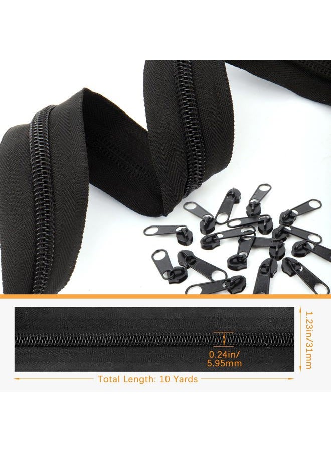 AUGHOA 10 Yards Bulk Zippers for Sewing, Black Nylon Coil #5 by The Yard with 20 Pcs Zipper Sliders, Zipper Replacement for DIY Sewing Craft Bags - Image 3