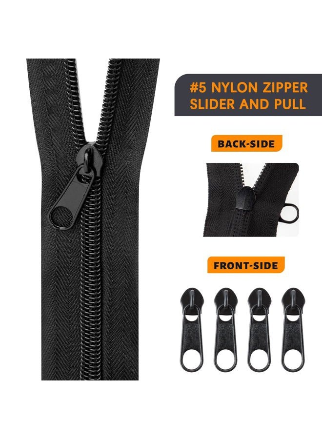 AUGHOA 10 Yards Bulk Zippers for Sewing, Black Nylon Coil #5 by The Yard with 20 Pcs Zipper Sliders, Zipper Replacement for DIY Sewing Craft Bags - Image 2
