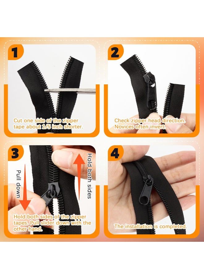 AUGHOA 10 Yards Bulk Zippers for Sewing, Black Nylon Coil #5 by The Yard with 20 Pcs Zipper Sliders, Zipper Replacement for DIY Sewing Craft Bags - Image 4