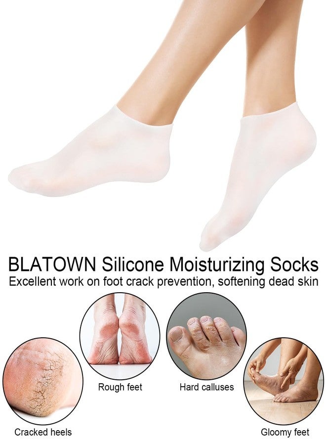 BLATOWN 2 Pairs Silicone Moisturizing Glove Socks Set, Anti Slip Soft Spa Gel Socks Softening Feet Dry Cracked Skin, Women Spa Pedicure Socks for Foot Hand Softening, Foot Care After Pedicure (White) - Image 3