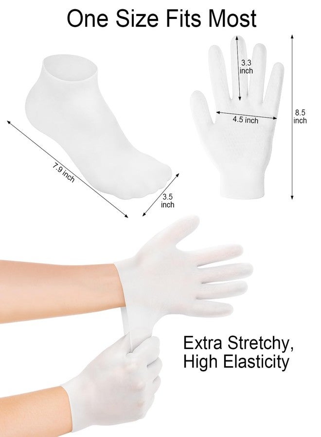 BLATOWN 2 Pairs Silicone Moisturizing Glove Socks Set, Anti Slip Soft Spa Gel Socks Softening Feet Dry Cracked Skin, Women Spa Pedicure Socks for Foot Hand Softening, Foot Care After Pedicure (White) - Image 4