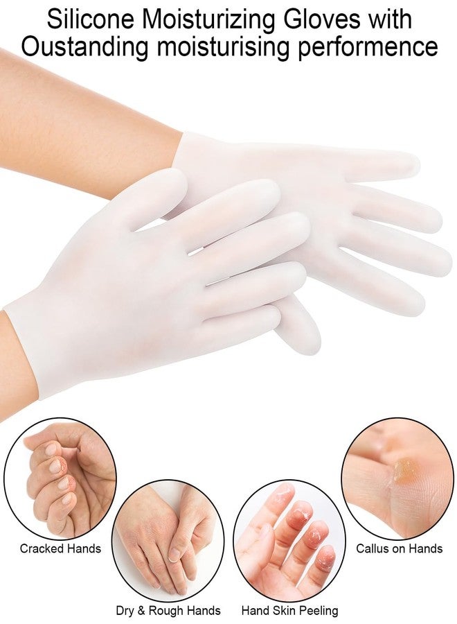 BLATOWN 2 Pairs Silicone Moisturizing Glove Socks Set, Anti Slip Soft Spa Gel Socks Softening Feet Dry Cracked Skin, Women Spa Pedicure Socks for Foot Hand Softening, Foot Care After Pedicure (White) - Image 2