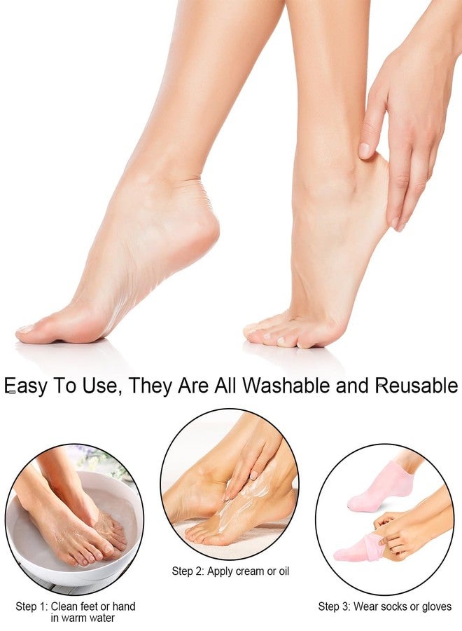 BLATOWN 2 Pairs Silicone Moisturizing Glove Socks Set, Anti Slip Soft Spa Gel Socks Softening Feet Dry Cracked Skin, Women Spa Pedicure Socks for Foot Hand Softening, Foot Care After Pedicure (White) - Image 5