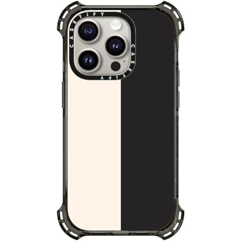 Casetify Bounce iPhone 15 Pro Case 【6X Military Grade Drop Tested / 21.3ft Drop Protection/Compatible with Magsafe】 - White/Black Colorblock - Clear Black - Image 1