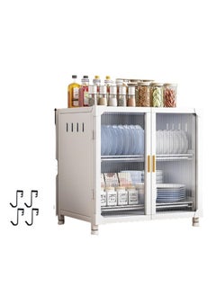 GGEROU Kitchen Pantry Sideboard Countertop Organizer,Freestanding Countertop Storage Cabinet for Dish/Bowl/Console Dining Cupboard, Cupboard Dish Drying Rack Utensil Holder (White, 2-Tier)  - Image 1