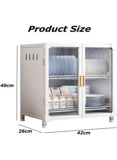 GGEROU Kitchen Pantry Sideboard Countertop Organizer,Freestanding Countertop Storage Cabinet for Dish/Bowl/Console Dining Cupboard, Cupboard Dish Drying Rack Utensil Holder (White, 2-Tier)  - Image 2