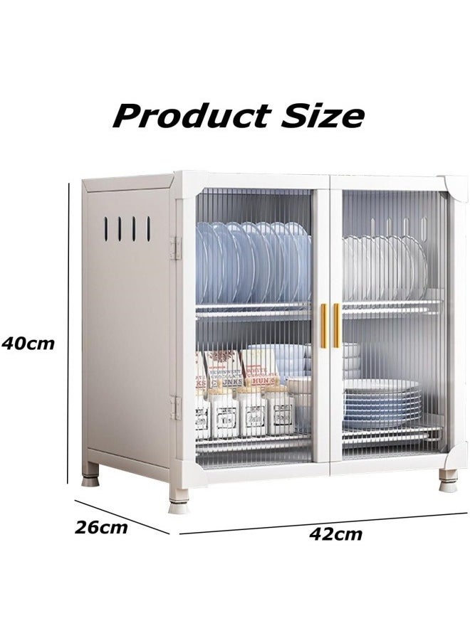 GGEROU Kitchen Pantry Sideboard Countertop Organizer,Freestanding Countertop Storage Cabinet for Dish/Bowl/Console Dining Cupboard, Cupboard Dish Drying Rack Utensil Holder (White, 2-Tier)  - Image 2