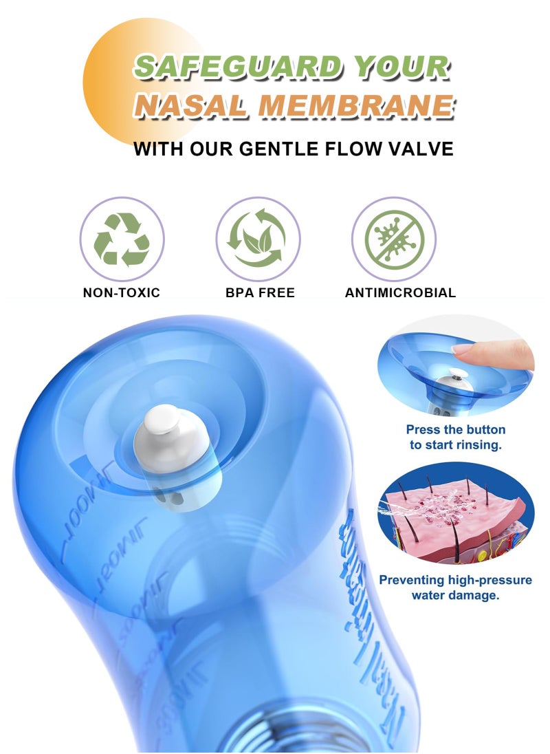ووتر بالس قطعتان من زجاجات غسول الأنف Neti Pot سعة 500 مل لتنظيف الأنف وغسول الأنف بالضغط للكبار والأطفال خالية من مادة BPA (أزرق)  - Image 4