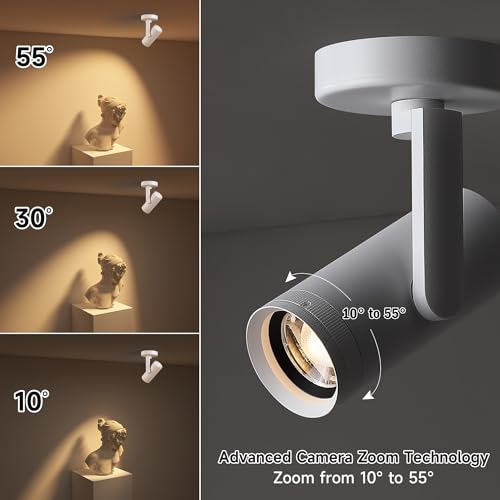 Opulux 12W LED Dimmable Zoomable Ceiling Spotlight Indoor – Adjustable Wall Surface Mount Accent Light for Home Corridor, Picture, Plants & Painting | Warm White 3000K CRI 97, Flicker-Free, White - Image 3