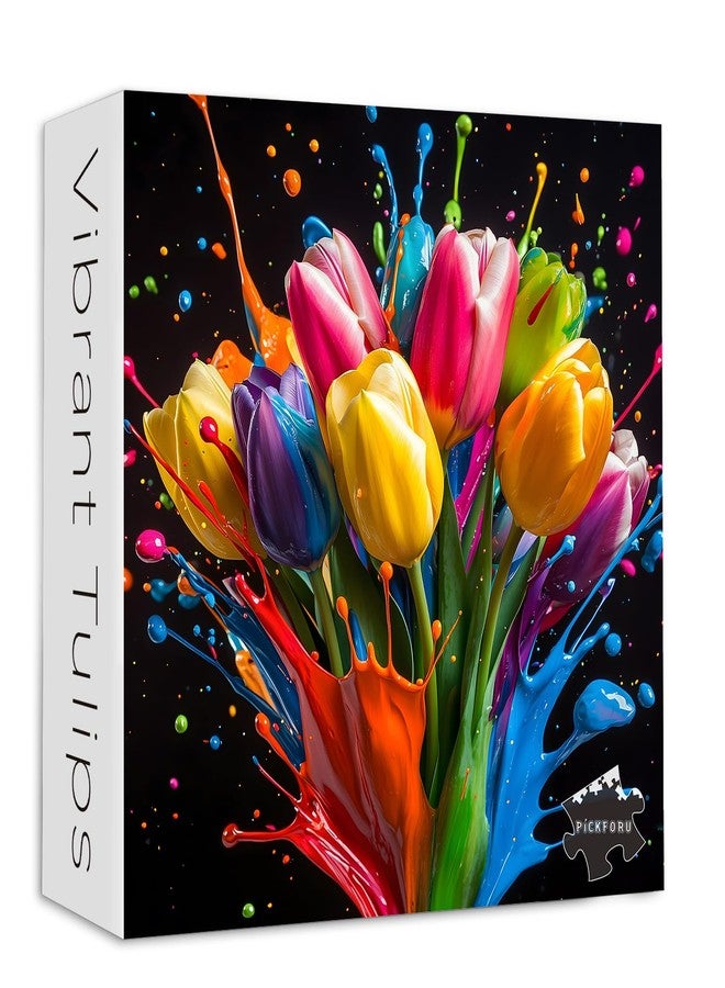 PICKFORU Gradient Tulips 1000 Piece Puzzle for Adults, PICKFORU Coloful Flowers Art Jigsaw Puzzles, Hard Challenging Spring Plant Theme as Wall Decor - Image 1