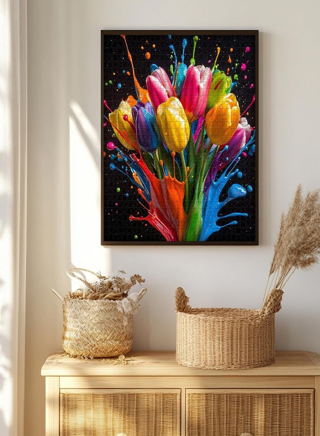 PICKFORU Gradient Tulips 1000 Piece Puzzle for Adults, PICKFORU Coloful Flowers Art Jigsaw Puzzles, Hard Challenging Spring Plant Theme as Wall Decor - Image 3