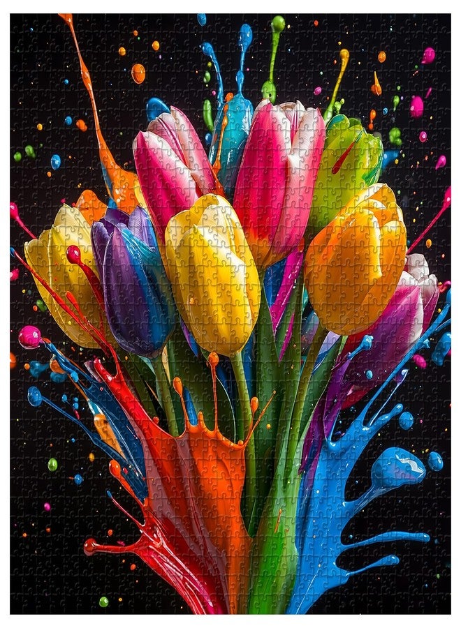 PICKFORU Gradient Tulips 1000 Piece Puzzle for Adults, PICKFORU Coloful Flowers Art Jigsaw Puzzles, Hard Challenging Spring Plant Theme as Wall Decor - Image 2