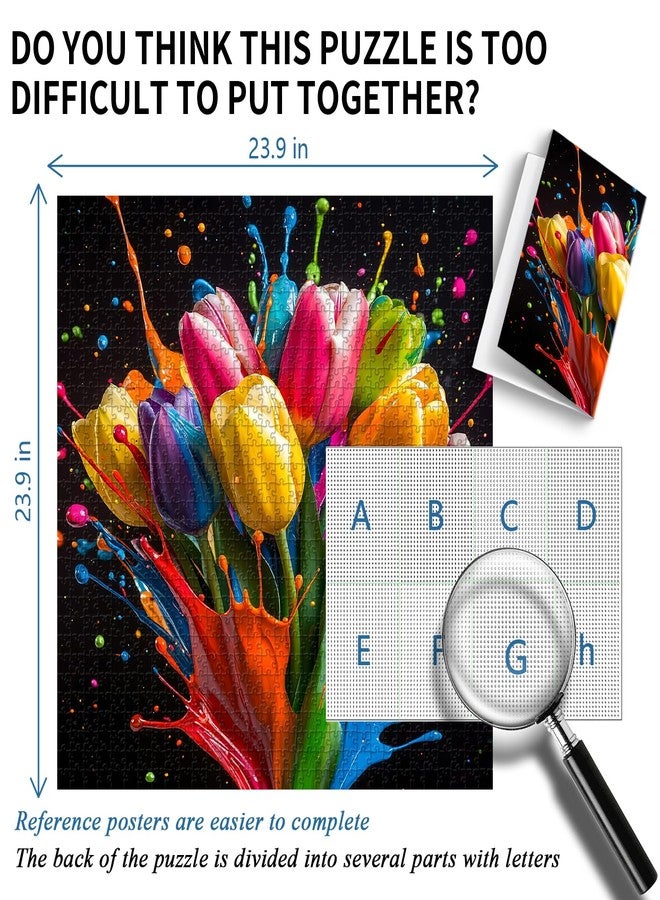 PICKFORU Gradient Tulips 1000 Piece Puzzle for Adults, PICKFORU Coloful Flowers Art Jigsaw Puzzles, Hard Challenging Spring Plant Theme as Wall Decor - Image 5