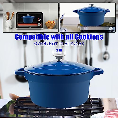 CUKOR 7QT Dutch Oven Pot With Lid, Enameled Cast Iron Dutch Ovens for Sourdough Bread Baking, Non-Stick Ceramic Dutch Oven Cooking Pot, Oven Safe, Blue (10 Pcs Bread Paper Liners) - Image 4