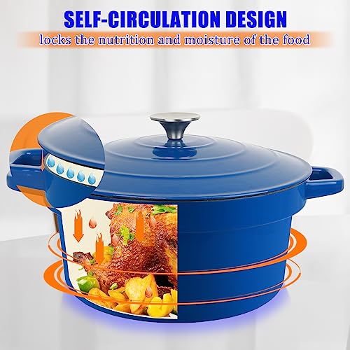 CUKOR 7QT Dutch Oven Pot With Lid, Enameled Cast Iron Dutch Ovens for Sourdough Bread Baking, Non-Stick Ceramic Dutch Oven Cooking Pot, Oven Safe, Blue (10 Pcs Bread Paper Liners) - Image 2