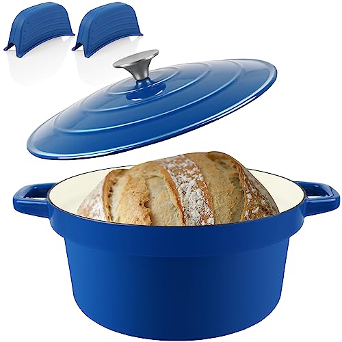 CUKOR 7QT Dutch Oven Pot With Lid, Enameled Cast Iron Dutch Ovens for Sourdough Bread Baking, Non-Stick Ceramic Dutch Oven Cooking Pot, Oven Safe, Blue (10 Pcs Bread Paper Liners) - Image 1