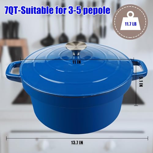 CUKOR 7QT Dutch Oven Pot With Lid, Enameled Cast Iron Dutch Ovens for Sourdough Bread Baking, Non-Stick Ceramic Dutch Oven Cooking Pot, Oven Safe, Blue (10 Pcs Bread Paper Liners) - Image 3