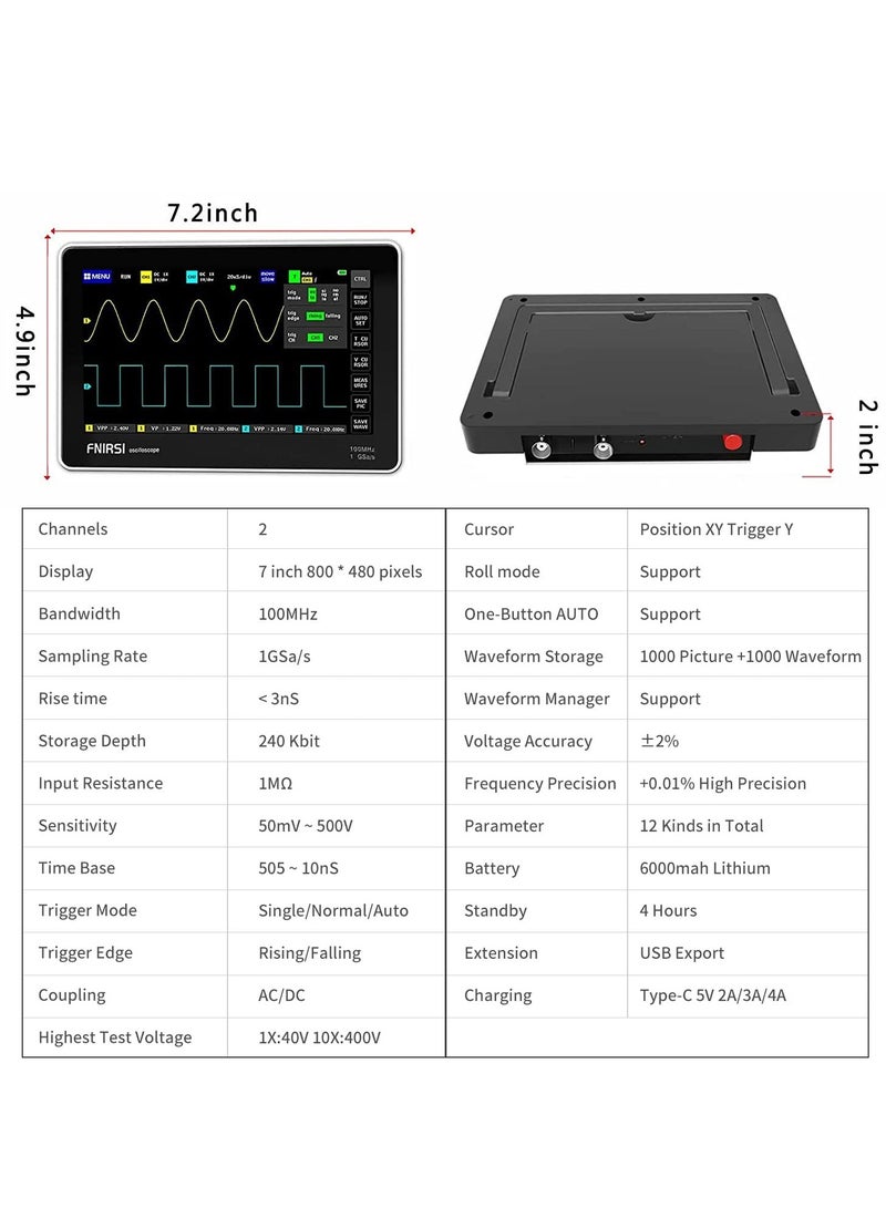 SOLARAE Handheld Tablet 1013D Oscilloscope - 2 Channels 100Mhz, 1GSa/s Sampling Rate, 7" TFT LCD Touch Screen - Image 5