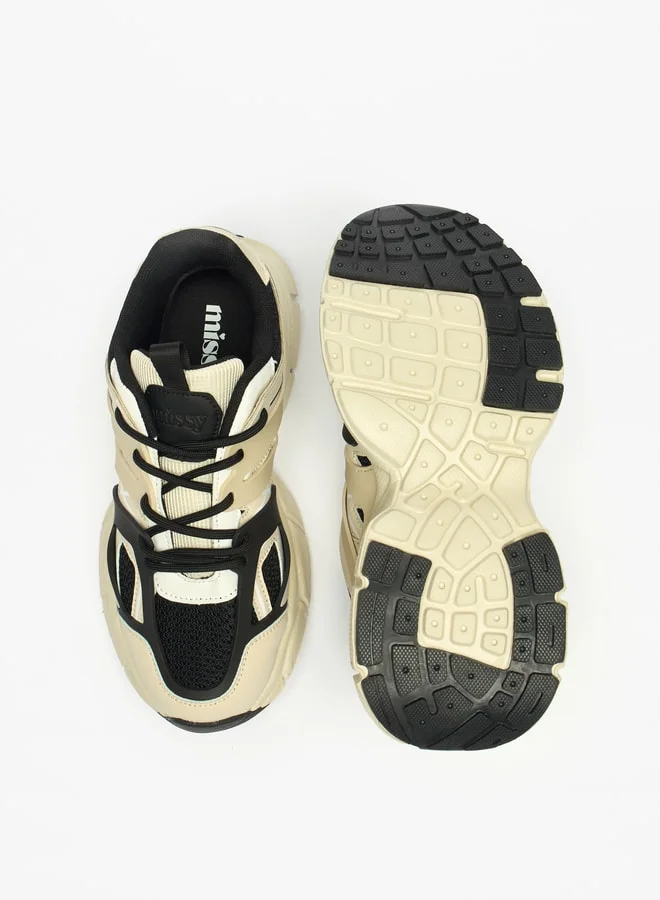 MISSY Women's Panelled Lace-Up Sneakers with Pull Tabs