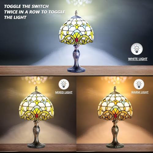 MIAOKE Stained Glass Table Lamp,Stained Glass Crystal Bead Style Table Light, Handmade Desk Bedside Night Light, Antique Art Craft Gifts Lover Living Room Bedroom Bookcase（Baroque） - Image 4