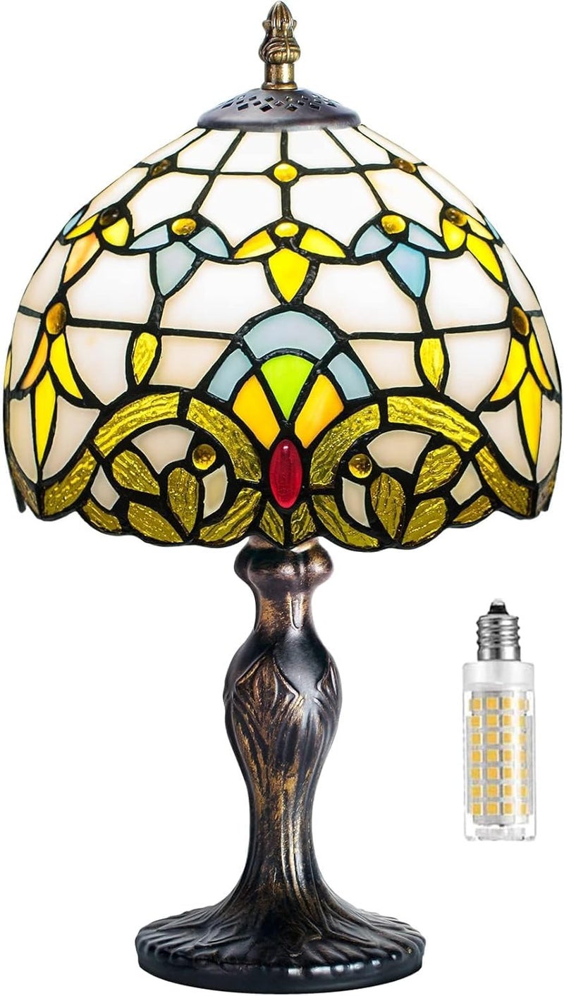 MIAOKE Stained Glass Table Lamp,Stained Glass Crystal Bead Style Table Light, Handmade Desk Bedside Night Light, Antique Art Craft Gifts Lover Living Room Bedroom Bookcase（Baroque） - Image 1