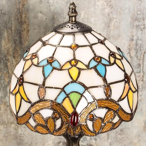 MIAOKE Stained Glass Table Lamp,Stained Glass Crystal Bead Style Table Light, Handmade Desk Bedside Night Light, Antique Art Craft Gifts Lover Living Room Bedroom Bookcase（Baroque） - Image 2