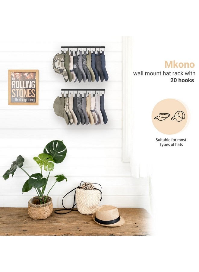 Mkono Mkono Hat Rack Wall Mount Set of 2 Hat Storage Organizer for 20 Baseball Caps, Modern Metal Closet Hat Hooks for Wall, Ball Caps Holder Organizer for Bedroom Entryroom Closet Organization, Black  - Image 3