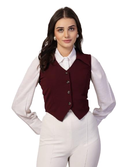 Style Quotient Women Wine Fitted Sleeveless Waistcoat - Image 1