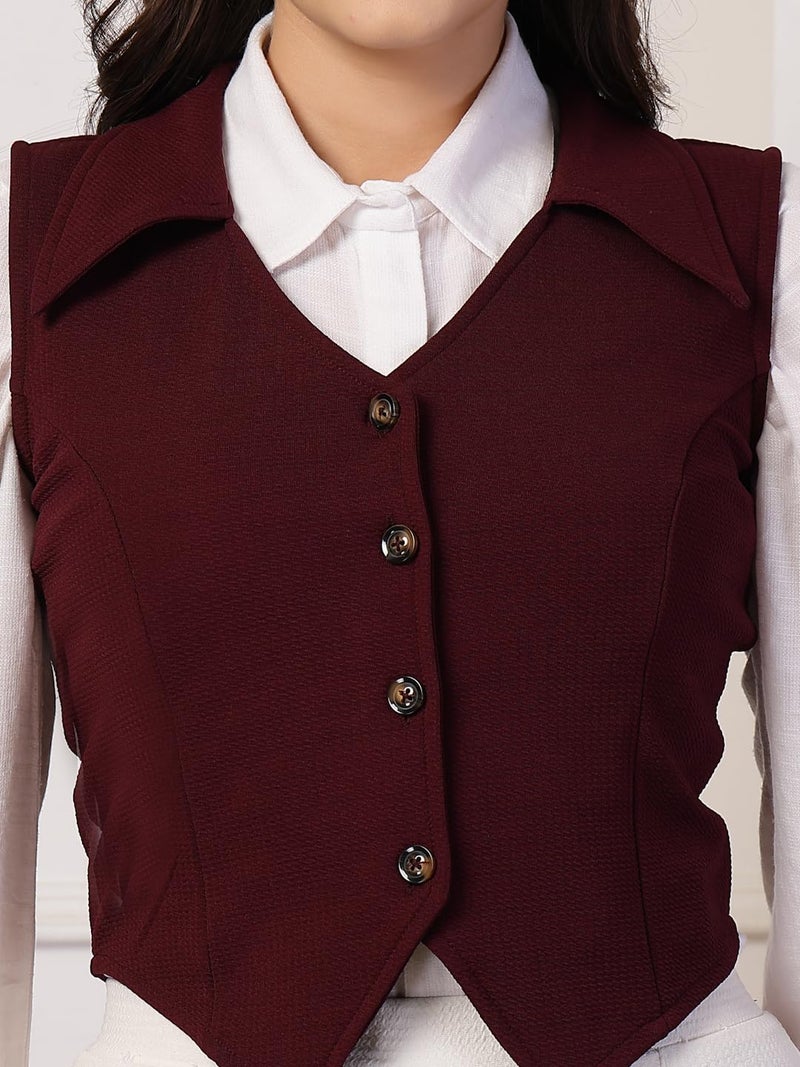 Style Quotient Women Wine Fitted Sleeveless Waistcoat - Image 2