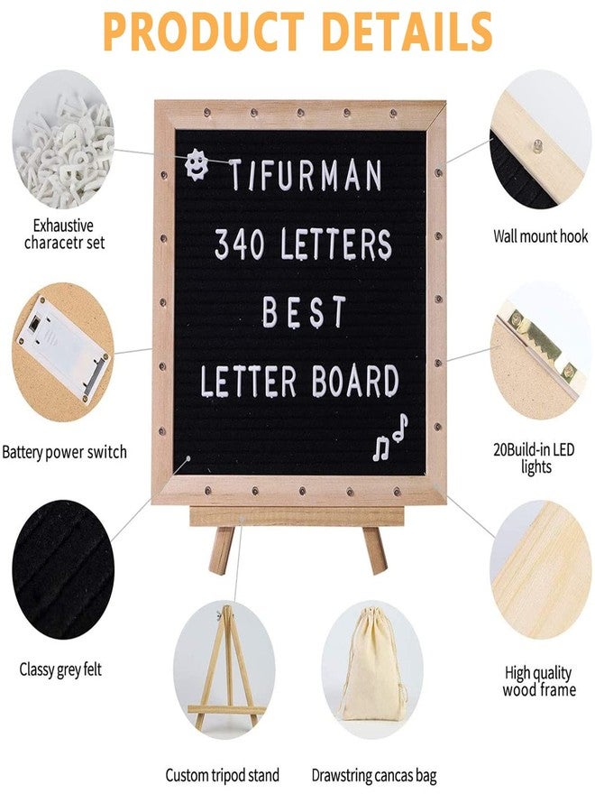 Climberty Wood 10x10 Inches Felt Letter Board with LED Lights for Signage Message,Announcement,Wall Decor,Changeable Message Board with Stand,340 White Letters & Symbols,Scissors & Drawstring Bag - Image 3