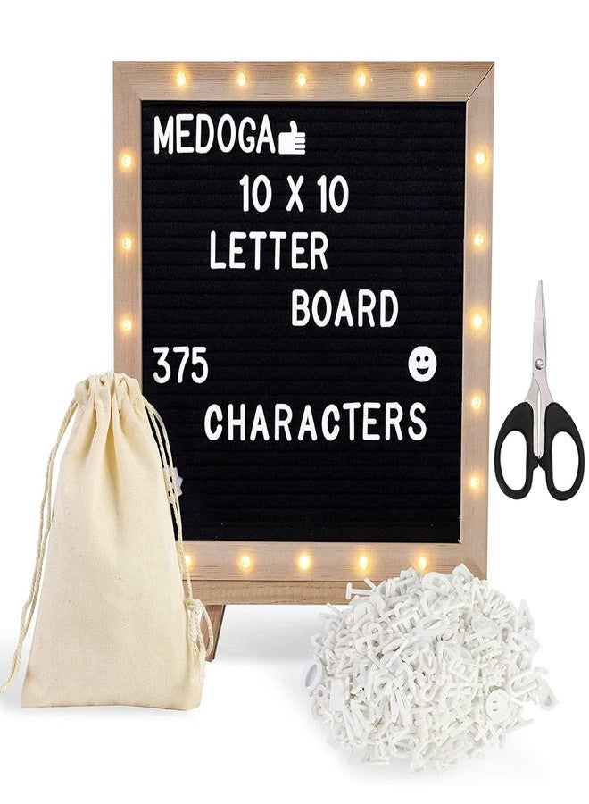 Climberty Wood 10x10 Inches Felt Letter Board with LED Lights for Signage Message,Announcement,Wall Decor,Changeable Message Board with Stand,340 White Letters & Symbols,Scissors & Drawstring Bag - Image 1