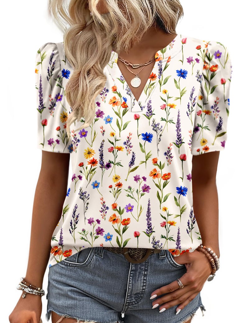 Zeagoo Business Casual Outfits for Women Spring Short Sleeve Tops Summer V Neck Shirts Floral Cute Fashion Blouses - Image 1