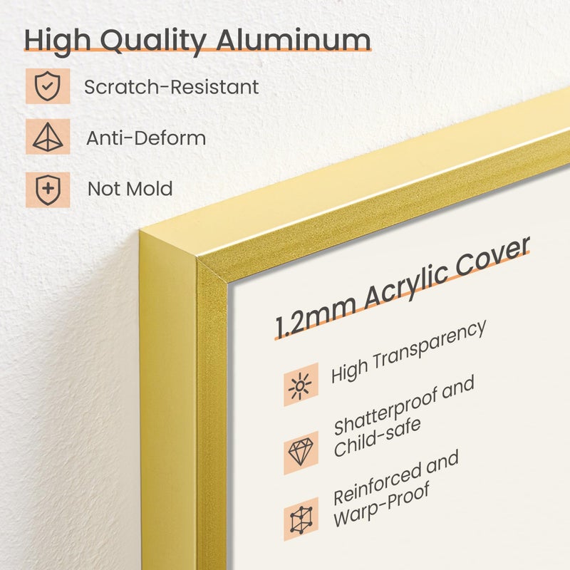 upsimples Aluminum 11x14 Picture Frame Gold, Display Photo 8x10 with Mat or 11 x 14 without Mat, Wall Hanging Metal Poster Frame with Acrylic Cover, 1 Pack - Image 4