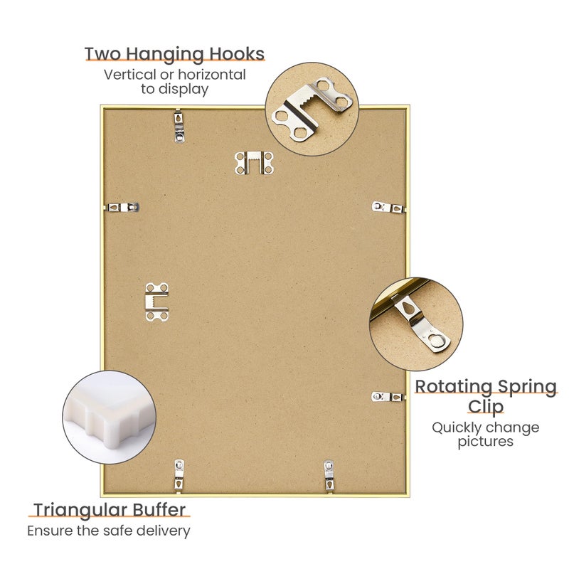 upsimples Aluminum 11x14 Picture Frame Gold, Display Photo 8x10 with Mat or 11 x 14 without Mat, Wall Hanging Metal Poster Frame with Acrylic Cover, 1 Pack - Image 5